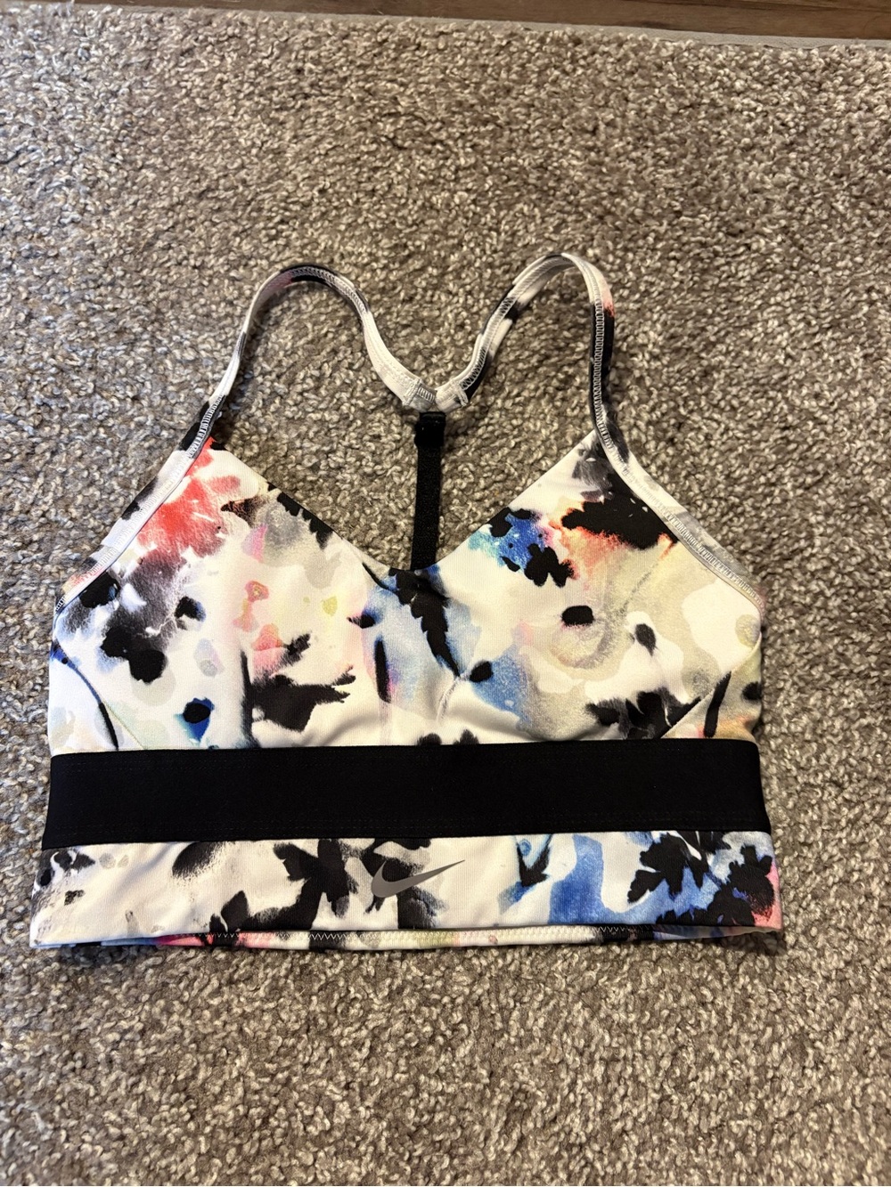 Nike Floral Abstract Racerback Sports Bra - White, Black, Blue, Pink